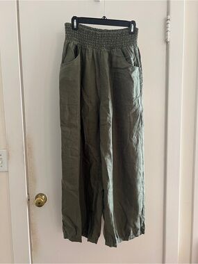 Nomad the Label Olive Green Wide-Leg Elastic-Waist Cargo Pants